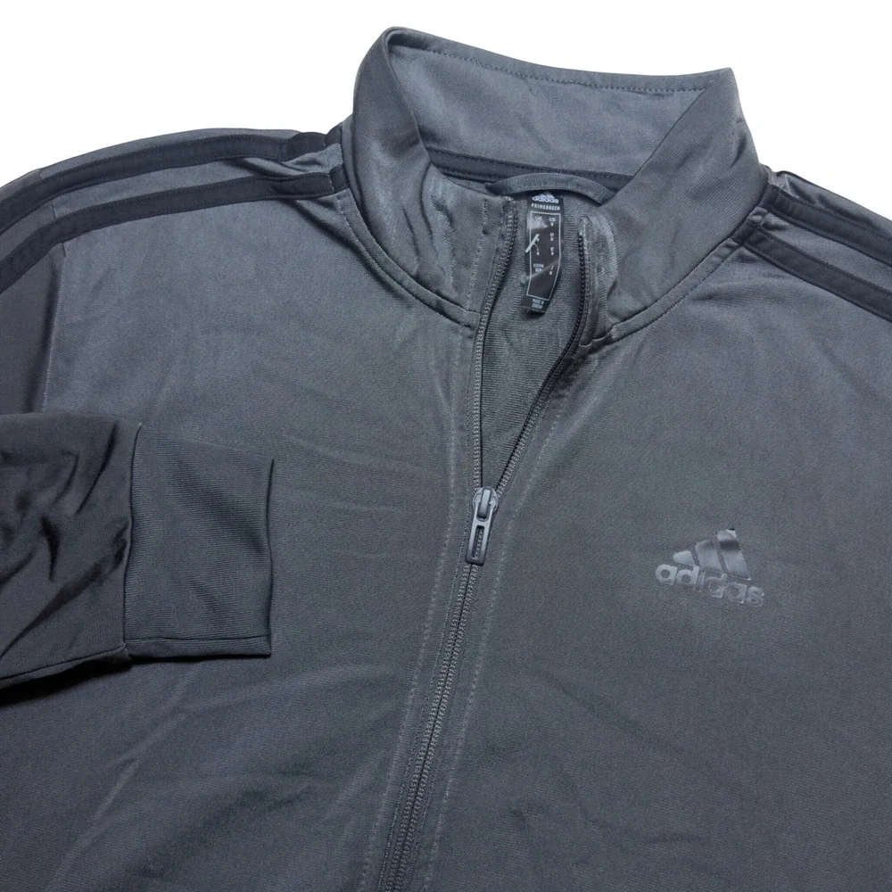 Adidas Primegreen Mens Track Jacket Dark Gray Full Zip Three Stripe Small